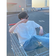夏季痞帅男生立领衬衣男短袖宽松新中式男装黑衬衫上衣C3018，男装衬衫，星座1116A（原606A-3）