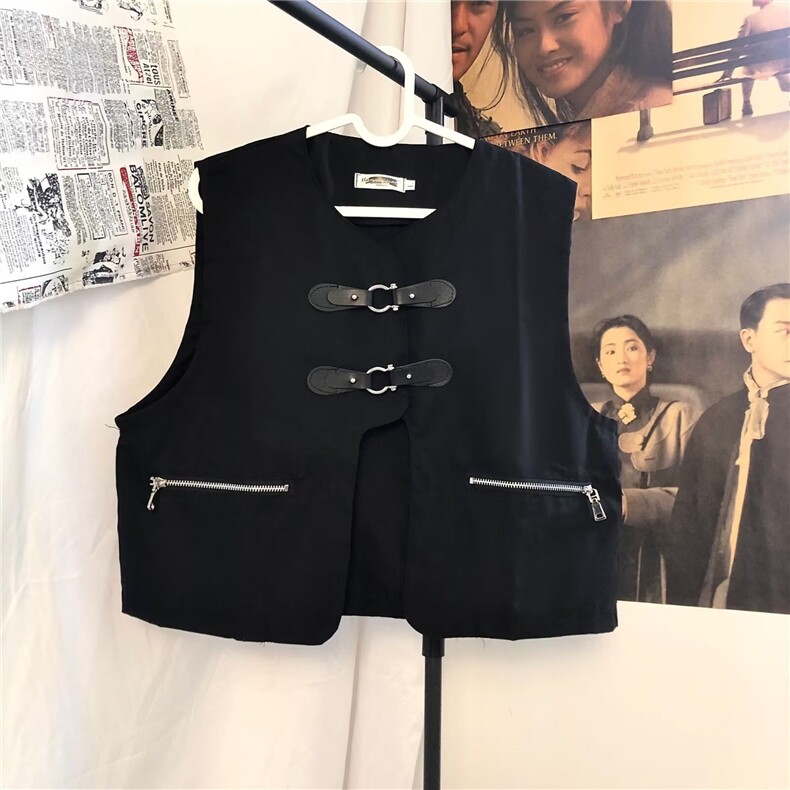 W10885-P40网图现货工装马甲外套小众叠穿金属皮扣坎肩背心,男装背心/马甲,星座1608