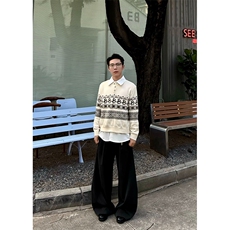 重磅秋冬装北极绒套头毛衣美式复古休闲慵懒风提花工艺针织衫外套，男装针织衫/毛衣，电商A443