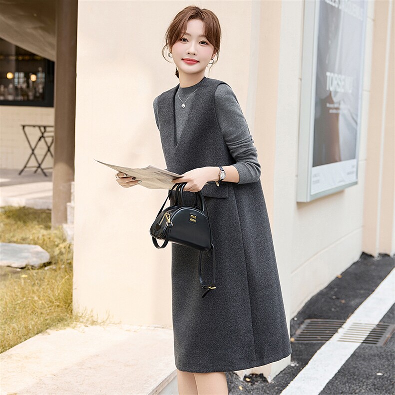 红毛呢背心裙配毛衣两件套女2026秋冬装气质百搭无袖连衣裙,女装套装/套裙,蓝诺裳