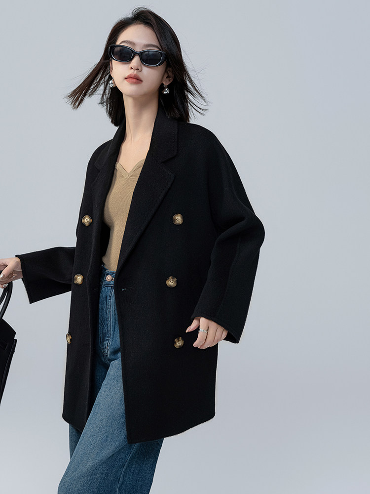 2024年秋季35%绒时尚潮流休闲简约短款大衣外套，女装双面呢大衣，荣图大衣