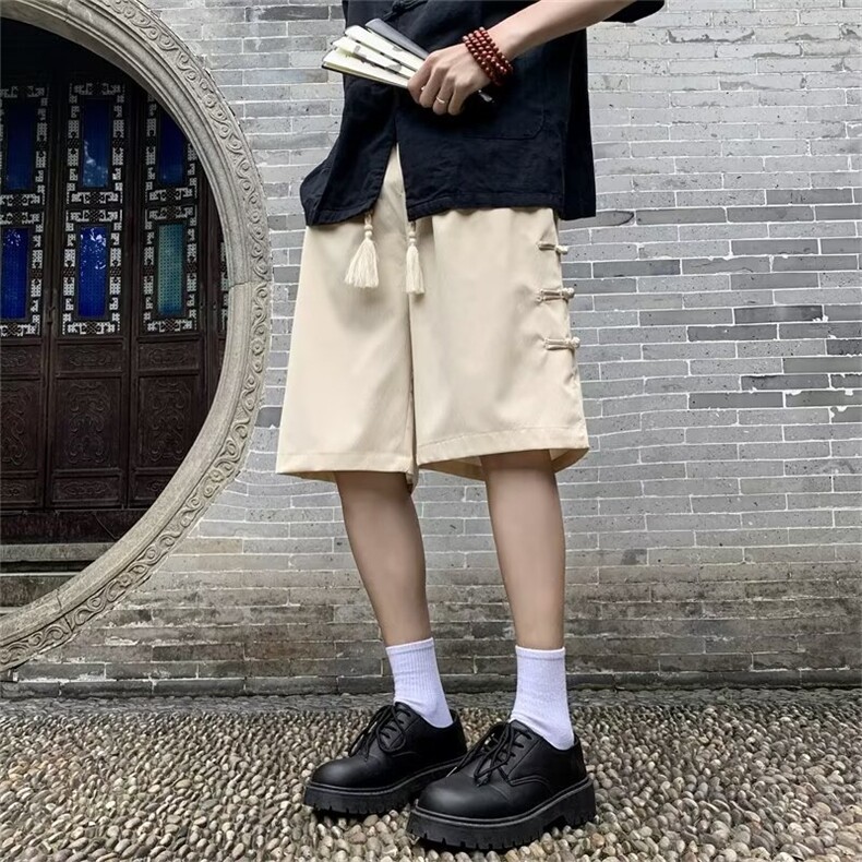 新中式盘扣休闲短裤男夏季薄款潮流外穿风大码宽松男装五分裤子,男装牛仔裤,星座1013