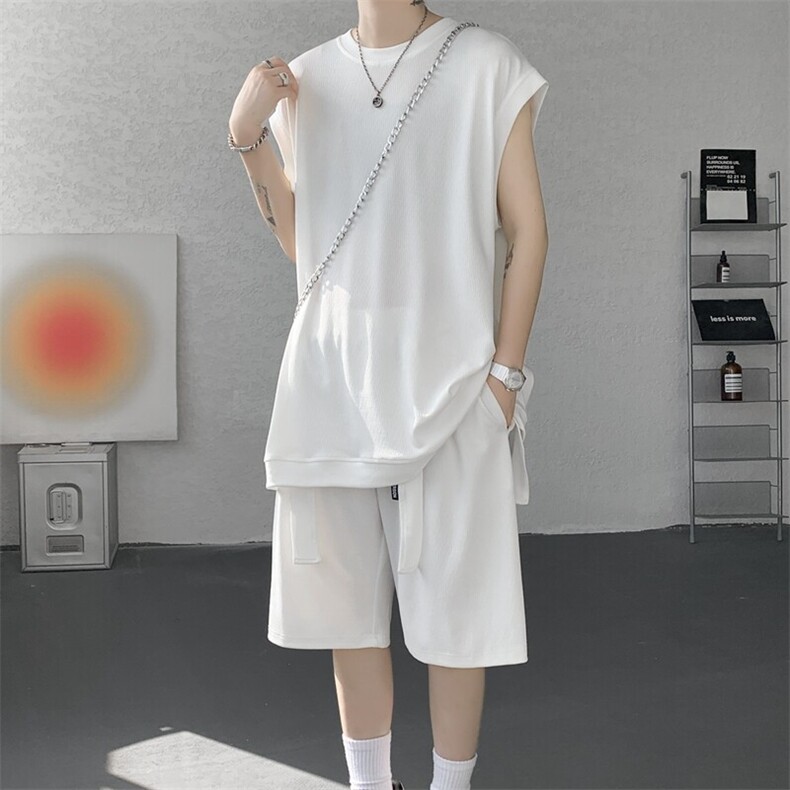 无袖T恤套装垂感冰丝背心大码穿搭衣服运动坎肩两件套TZ1706/P65,男装T恤,电商B238