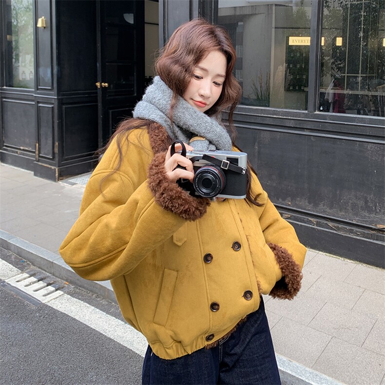 麂皮绒皮毛一体羊羔毛外套2C317A-8537-P205-K308,女装短外套,2C317A