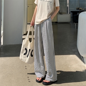条纹阔腿裤女夏季薄款2024小个子高腰宽松显瘦垂感防晒冰丝裤图片