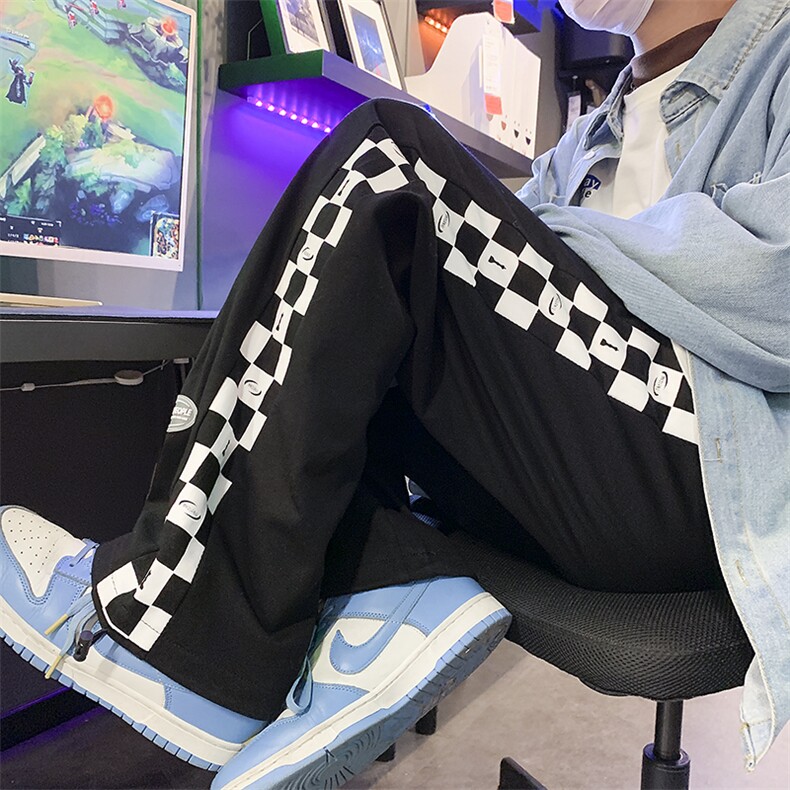 2026秋季侧边棋盘格印花抽绳卫裤长裤XZ604-KP58-P55控68,男装休闲裤,星座604