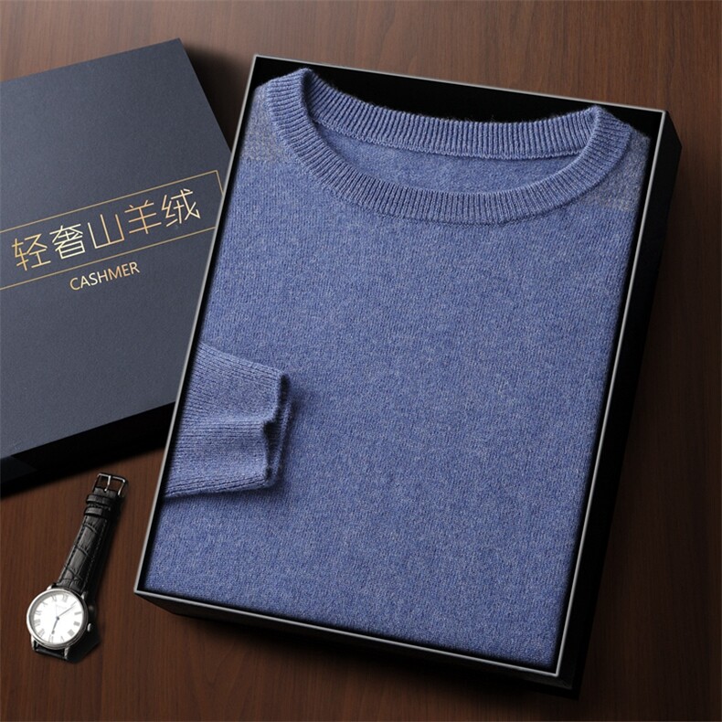 秋冬季新款舒适时尚百搭一线成衣圆领拼色35%羊绒衫，男装羊绒套衫，雅之冉羊绒