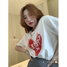 T0717-P25红色爱心纯棉印花短袖大码胖MM穿搭宽松百搭上衣，男装T恤，星座617A-2