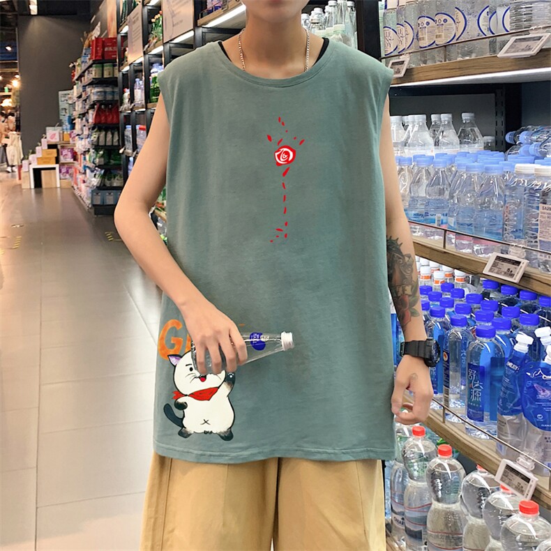 ！港风2023夏季无袖背心男加肥加大码宽松短袖T恤男BX275-P20,男装背心/马甲,电商B371