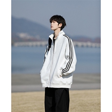 8XL-M三条杠运动卫衣特大码美式条纹立领夹克开衫外套JK5205/P65，男装夹克，电商B238