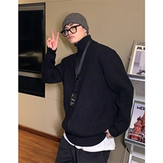抖音得物保暖立领拉链针织外套秋冬宽松慵懒风纯色毛衣上衣AM02，男装针织衫/毛衣，电商A443
