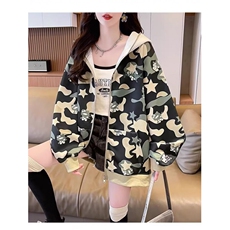 美式潮牌满印可爱凯蒂猫连帽卫衣女秋冬季慵懒风oversize开衫外套，女装短外套，星座506A