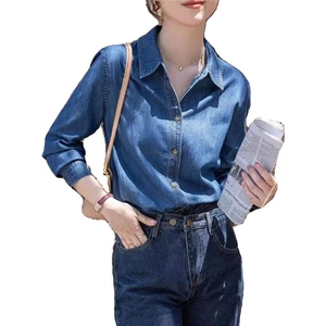 复古牛仔衬衫女春秋2025新款韩版宽松内搭叠穿外套小个子正肩上衣图片