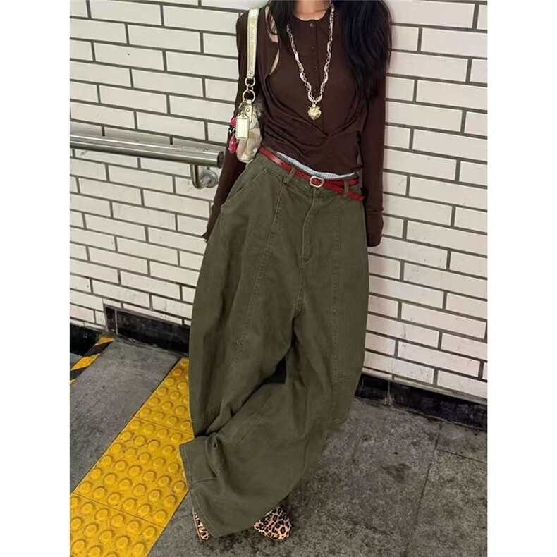 大码美式复古廓形拼接弯刀牛仔裤女复古vibe高街宽松设计感阔腿裤,男装牛仔裤,星座506A