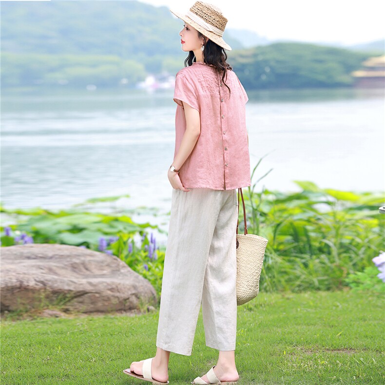 棉麻套装女2026夏季新款中年妈妈洋气减龄苎麻衬衫休闲两件套,女装套装/套裙,独衣靓