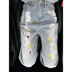 【有货】CK200CC-特P45 复古彩色涂鸦做旧水洗宽松牛仔裤男图片