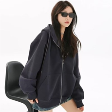 灰色连帽卫衣拉链上衣女春秋款2025新款chic夏季薄款休闲宽松外套，女装短外套，星座1210-1