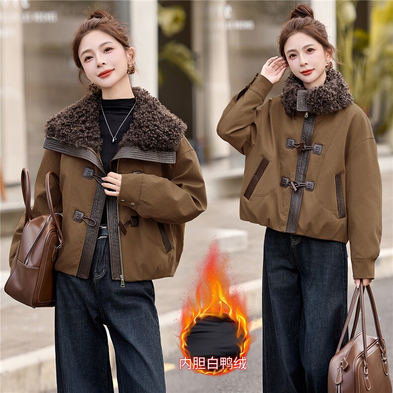 现货高级感派克羽绒服女2025冬季新款宽松保暖白鸭绒外套女,女装羽绒服,美沁
