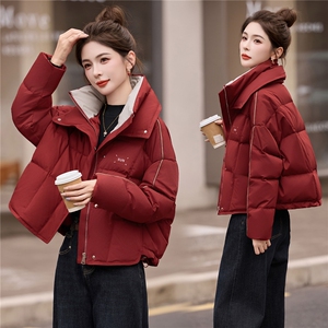 时尚撞色双层领短款羽绒服女2025冬季加厚保暖90白鸭绒面包服外套图片