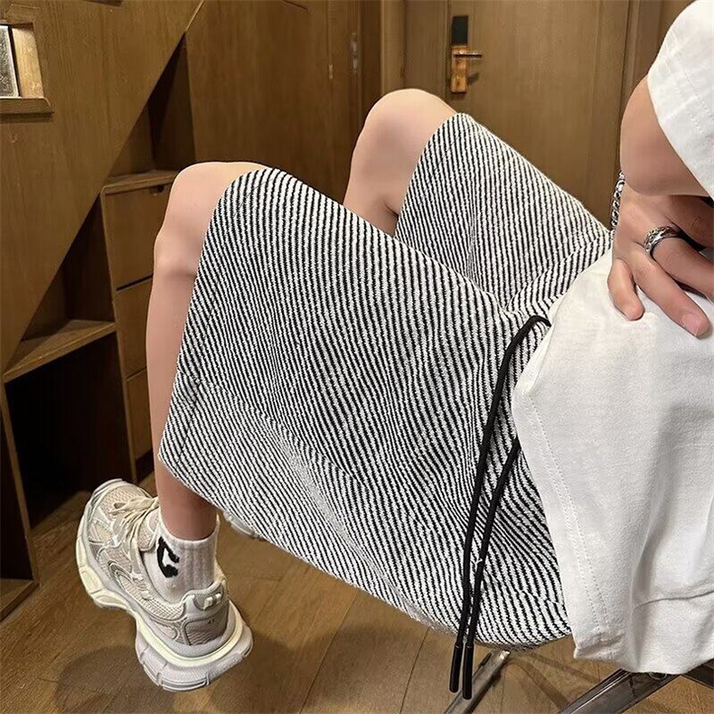 银丝条五分裤男女韩版潮流高街帅气百搭2026夏季ins短裤K6202-P32，男装牛仔裤，星座412-2