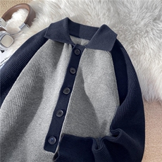 M680特P68假两件开衫针织衫男春秋季潮牌拼接慵懒风休闲毛衣外套，男装针织衫/毛衣，电商D310B