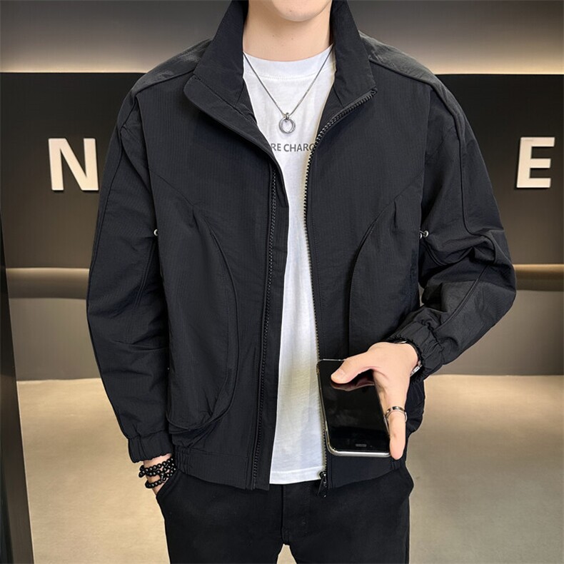 店主风春季休闲男士翻领立领简约纯色夹克外套男图片