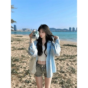 [网图]春季慵懒风格子衬衫外套休闲泡泡纱上衣 C61317-TP3568图片