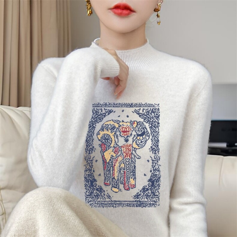 新款针织半高领针织套头上衣时尚百搭，女装针织衫/毛衣，斯美雅安迪绒