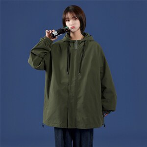 JK3010/P55中性风春装新款宽松连帽学生夹克男女纯色大码外套控78图片