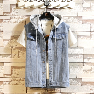 MJ206-p58-砖墙牛仔大码连帽砖墙马甲男工装ins无袖坎肩外穿,男装工装外套,星座103A