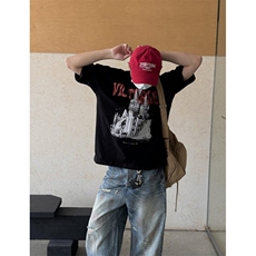 夏季美式复古领口假两件设计感短袖t恤男潮情侣上衣TT10，男装T恤，星座1116A（原606A-3）
