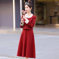 小香风连衣裙套装女2024春季新款气质名媛花边领上衣半身裙两件套，女装套装/套裙，芭米依尚