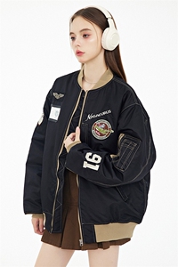 现货 欧美街头刺绣飞行员外套秋冬季潮牌机车夹克棉衣棒球服图片