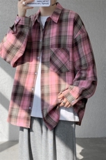 加绒衬衫男冬季新款港风宽松磨毛格子长袖衬衣JR06-特P35，男装衬衫，星座214-3