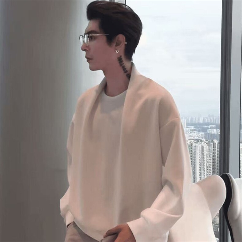 辰皇后设计款白色卫衣男款秋冬季圆领重磅外套痞帅高级感男模穿搭,男装卫衣,电商B331
