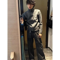 高领拉链开衫毛衣男款秋季高级感慵懒风针织衫美式立领外套MY42，男装针织衫/毛衣，星座516A