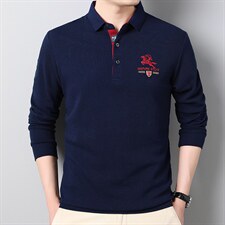 中年纯棉翻领t恤男士长袖POLO衫春秋季2023新款商务休闲上衣服，男装T恤，电商B212（原钱塘6029）