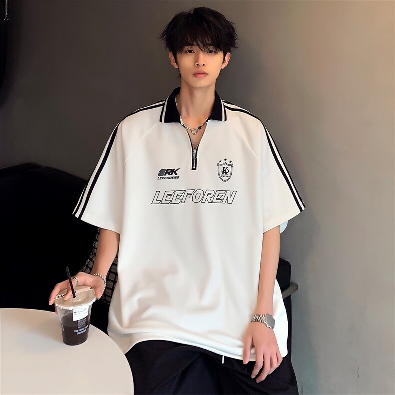 撞色拼接短袖半拉链街头日系cleanfit高级感运动Polo衫T906-P38,男装Polo衫,电商C307