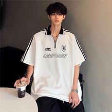 撞色拼接短袖半拉链街头日系cleanfit高级感运动Polo衫T906-P38，男装Polo衫，电商C307