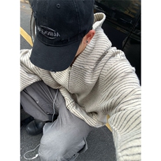 网图有货条纹开衫连帽卫衣男女宽松休闲长袖外套上衣A909-P55，男装针织衫/毛衣，星座1505
