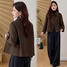 双面羊绒短款外套女秋冬新款时尚纯色高级感小个子新中式毛呢大衣，女装毛呢外套，众宇琦