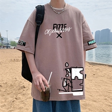 T812纯棉宽松短袖T恤男夏季新款卡通半袖港风chic潮牌男生体恤衫，男装T恤，星座304A