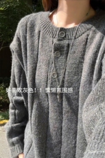 深灰色亨利领毛衣男女款秋冬季美式复古慵懒高级感针织内搭打底衫，男装针织衫/毛衣，电商A102B
