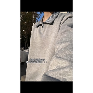 春秋男士卫衣美式格子翻领运动上衣男女潮牌秋季外套Polo衫图片