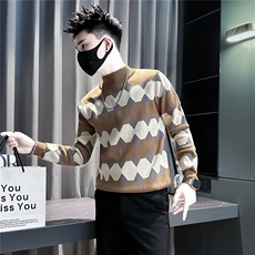 高级感痞帅菱格半高领毛衣修身社会小伙店主风301C-M113-P78控108，男装针织衫/毛衣，星座301C（原B323）