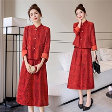 罗得堡2026年春装新款新中式汉服套装连衣裙2610，女装套装/套裙，罗得堡