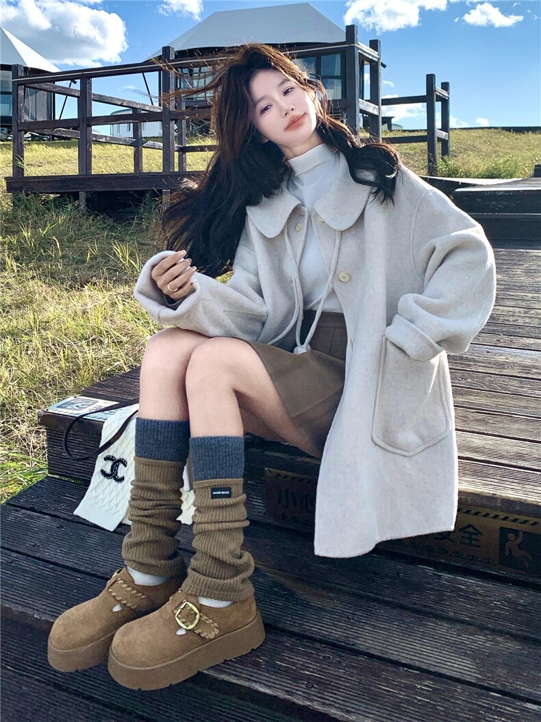 韩版气质高端羊毛呢大衣女2026早春新款中长款宽松显瘦羊绒外套厚,女装毛呢外套,丝露怡语