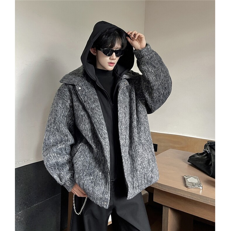 冬季加棉加厚阿尔巴卡呢子带帽宽松中性港风男女外套M897-P138，女装短外套，电商A170