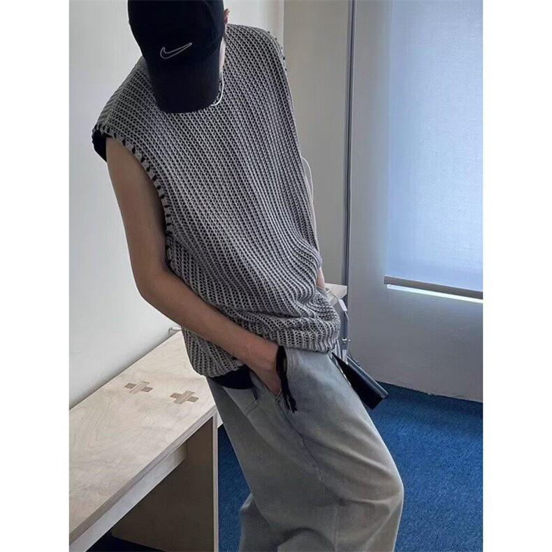 W10015-P68网图现货美式高街夏季潮牌设计感无袖复古反光背心,男装背心/马甲,星座1608-2