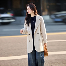 现货新款双面羊毛呢连帽（帽子可脱卸））毛呢外套女，女装双面呢大衣，丝露怡语